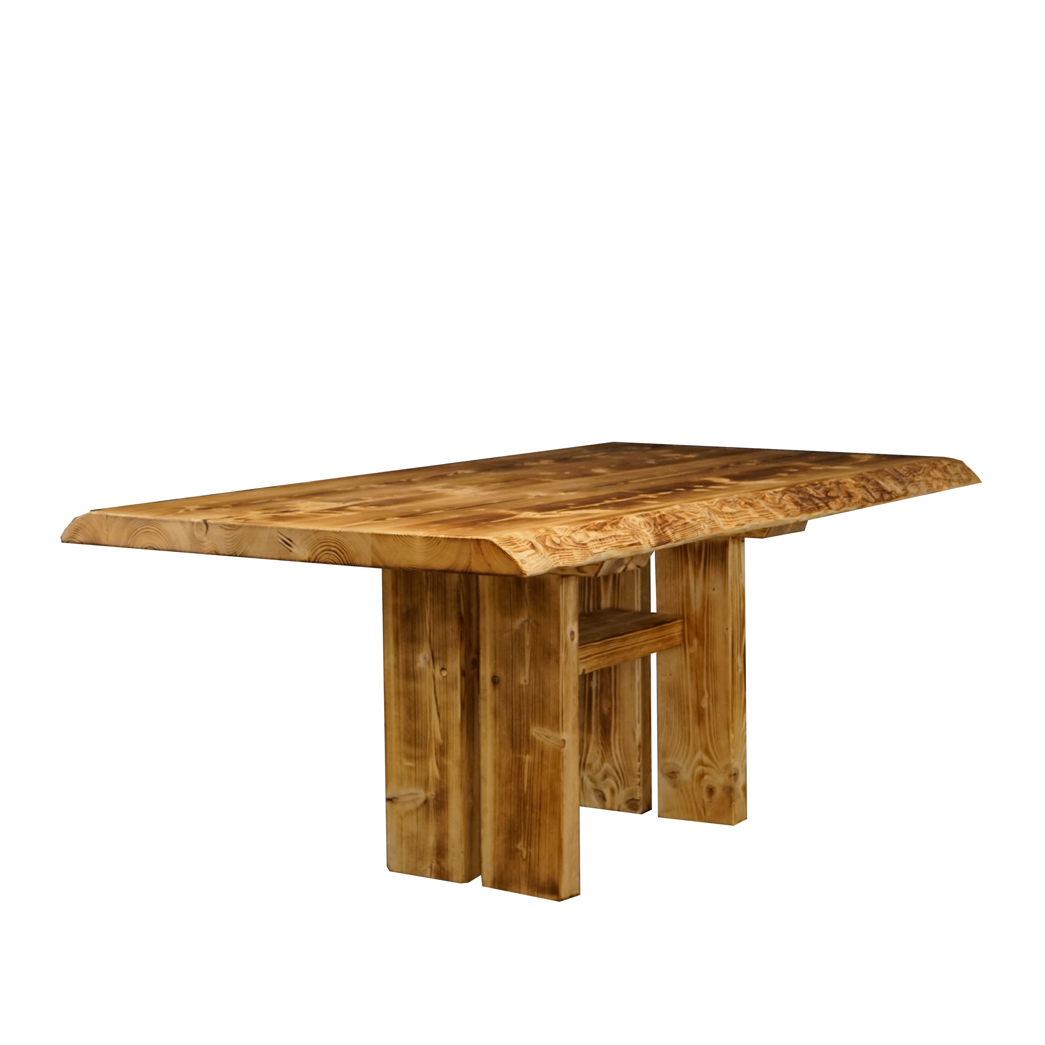Massivholztisch "Schwarzwaldkraft" – Baumkante, Holzgestell "H", in verschiedenen Größen