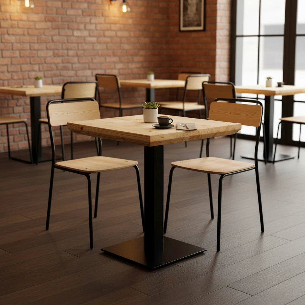 Gastro-Tisch "Mahlzeit" aus Massivholz - Metallgestell (1fach-Säule) - verschied. Ausführungen