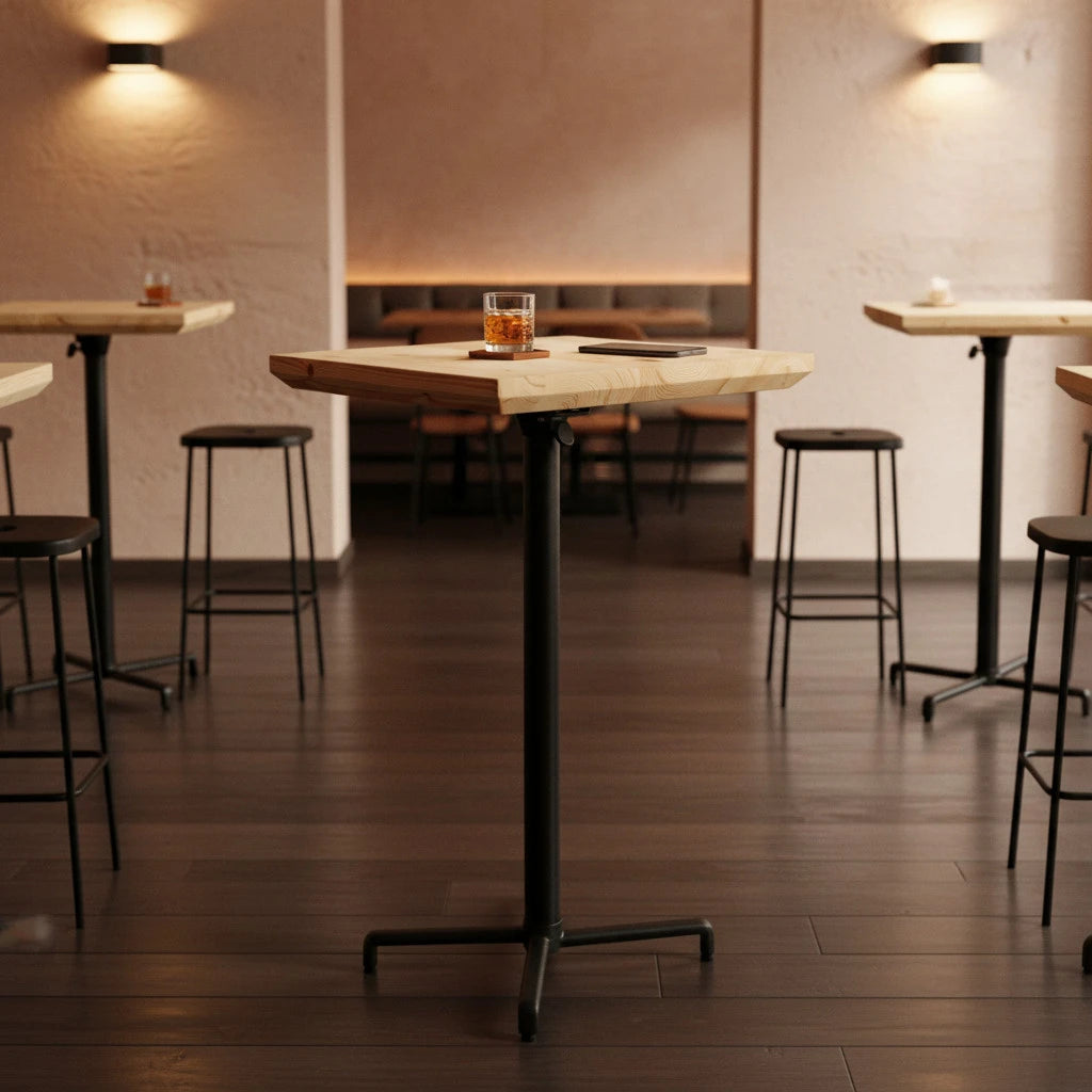 Klappbarer Gastro-Stehtisch "Prost" aus Massivholz - Metallgestell - verschied. Ausführungen