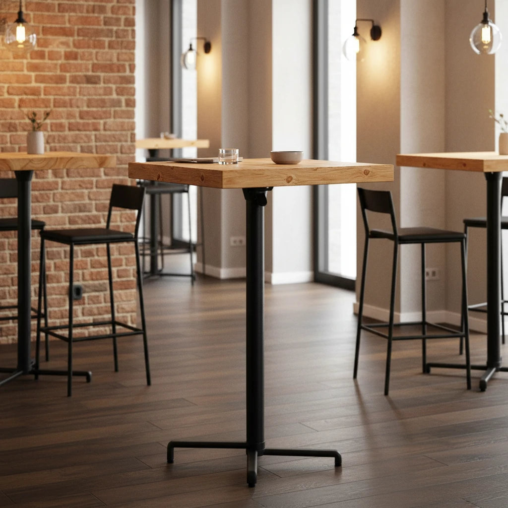Klappbarer Gastro-Stehtisch "Prost" aus Massivholz - Metallgestell - verschied. Ausführungen