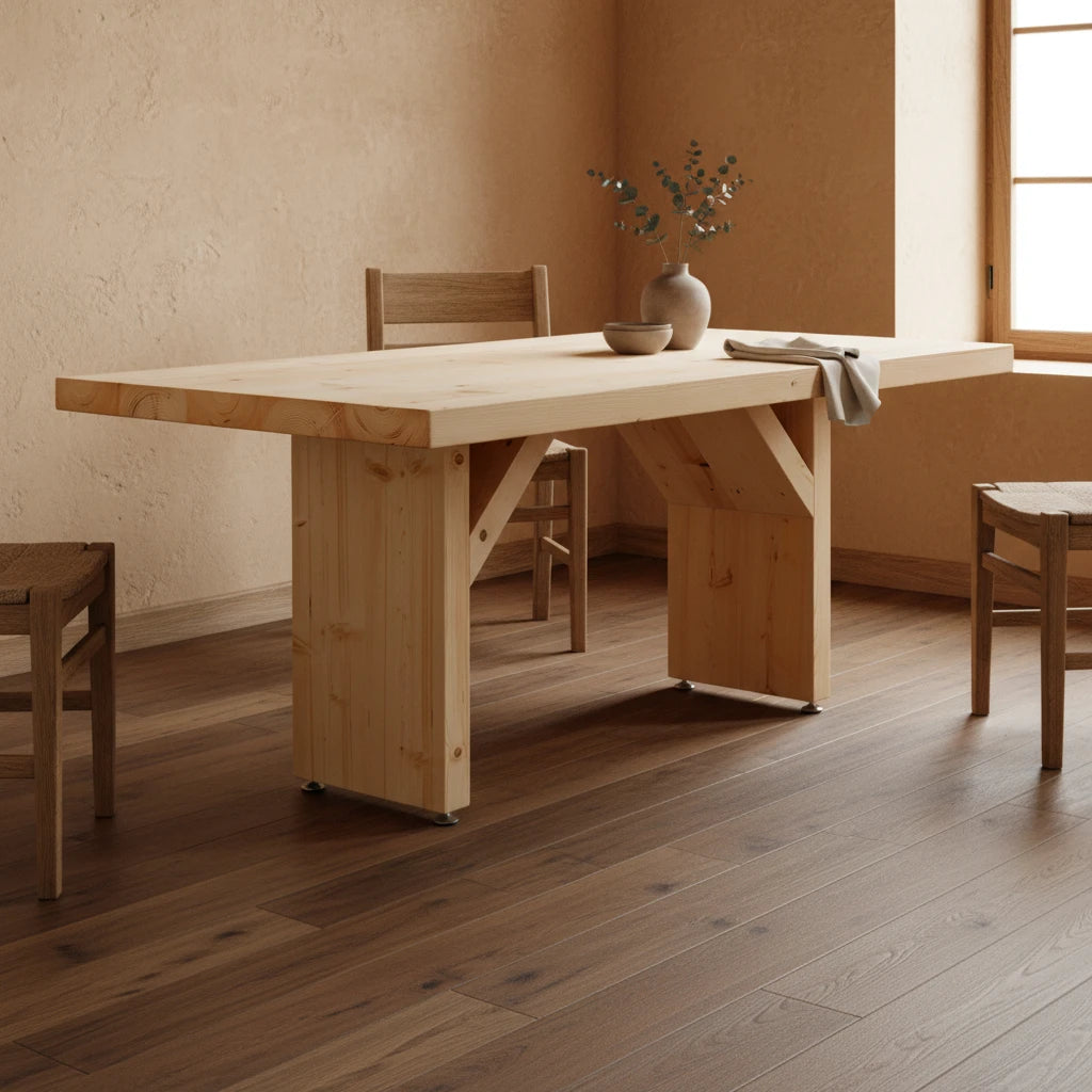Massivholztisch "Schwarzwaldkraft" – gerade Kante, Holzgestell "I", in verschiedenen Größen